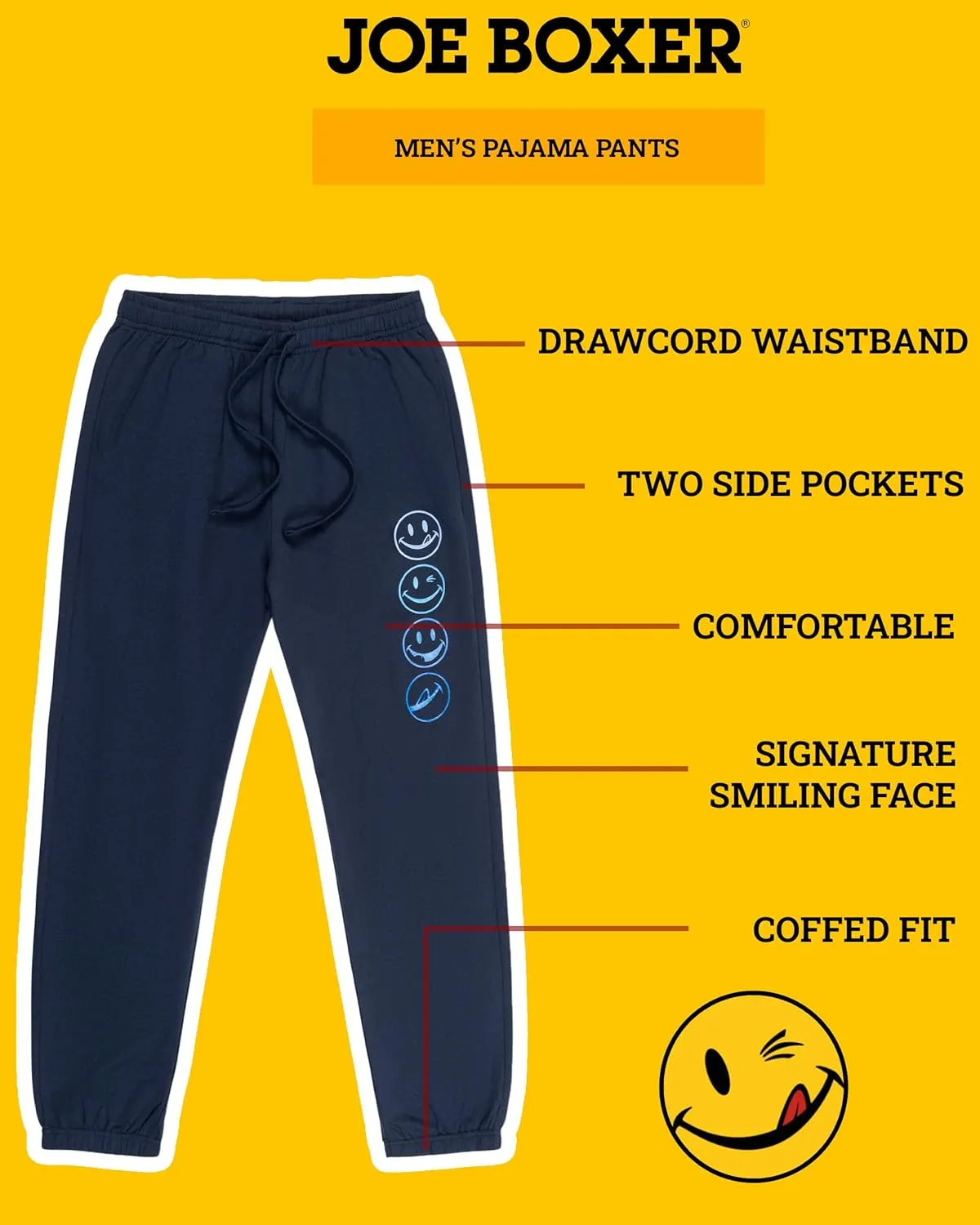 JOE BOXER Men's French Terry Pajama Pants – Soft & Cozy Lounge Sleepwear with Elastic Waist