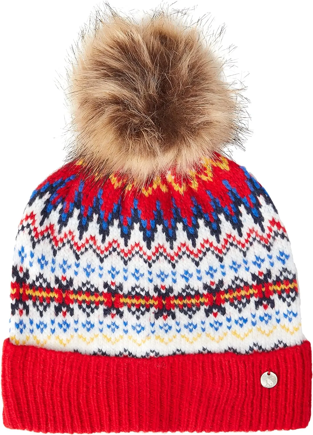 Joules Women's Fairisle Shetland Beanie Hat, Red, One Size