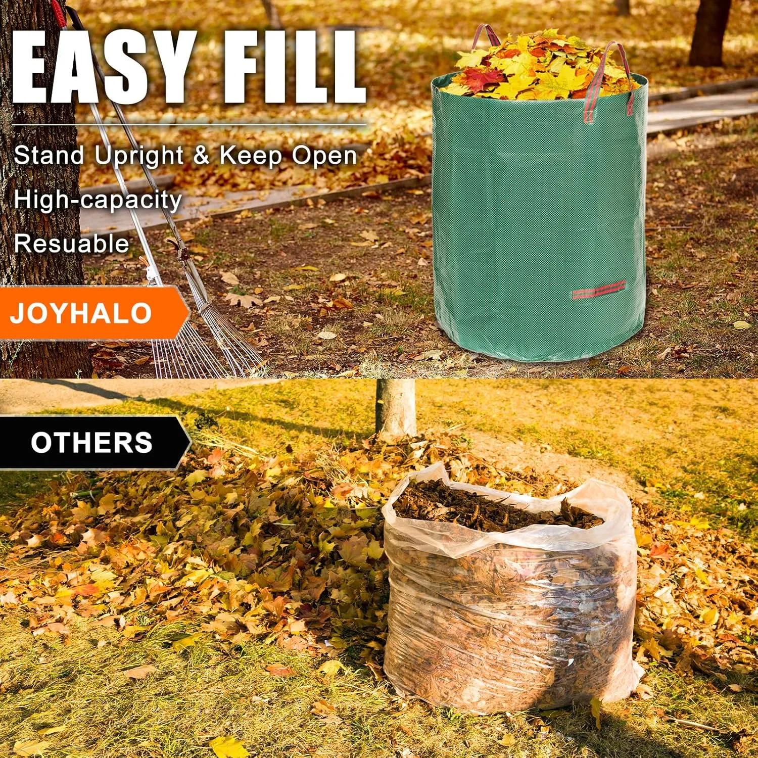 Joyhalo Reusable Yard Waste Bags, 72 Gallon Lawn And Leaf Bags 6 Pack, Heavy Duty Garden Bags With Gardening Gloves, Standable Garden Waste Bags With 4 Handles, Camping Yard Recycling Bags For Leaves