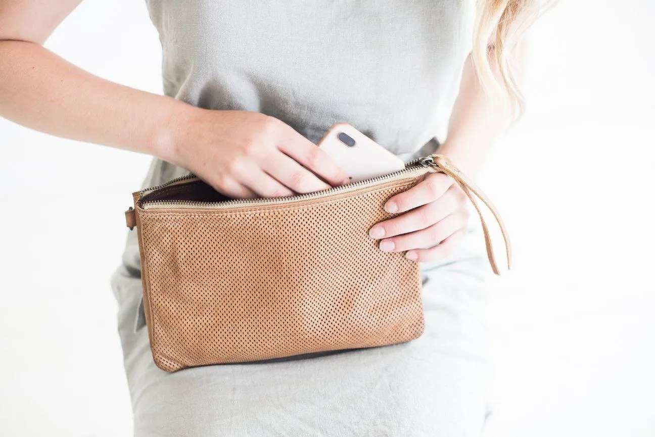 JUJU & CO  Small Perforated Shoulder Bag - Natural