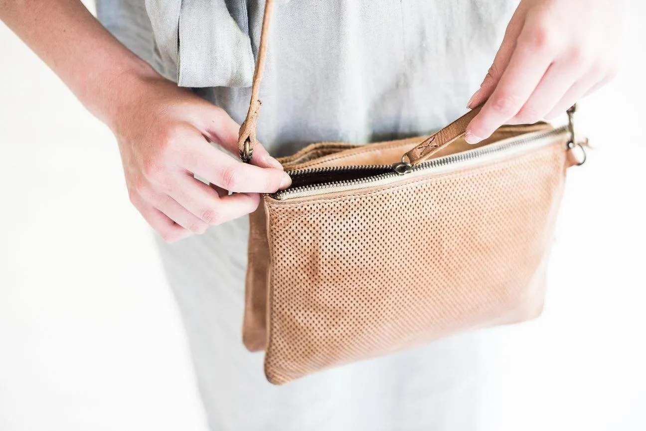 JUJU & CO  Small Perforated Shoulder Bag - Natural