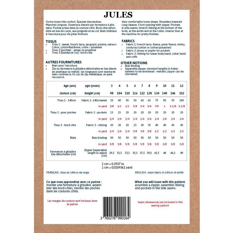 JULES Bomber - Kids 3Y/12Y • Pattern