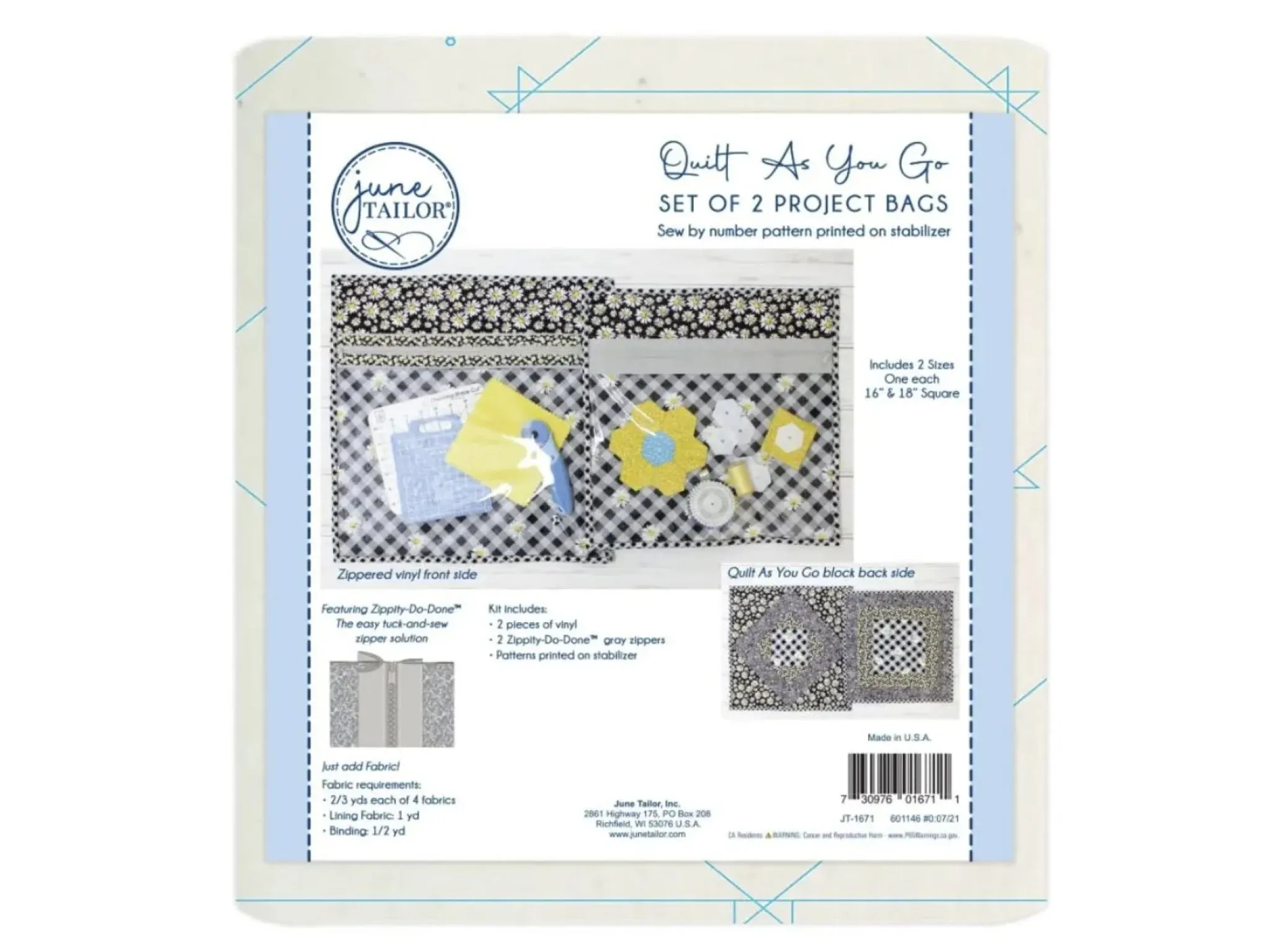 June Tailor Quilt As You Go Zipper Project Bags Set of 2-Gray