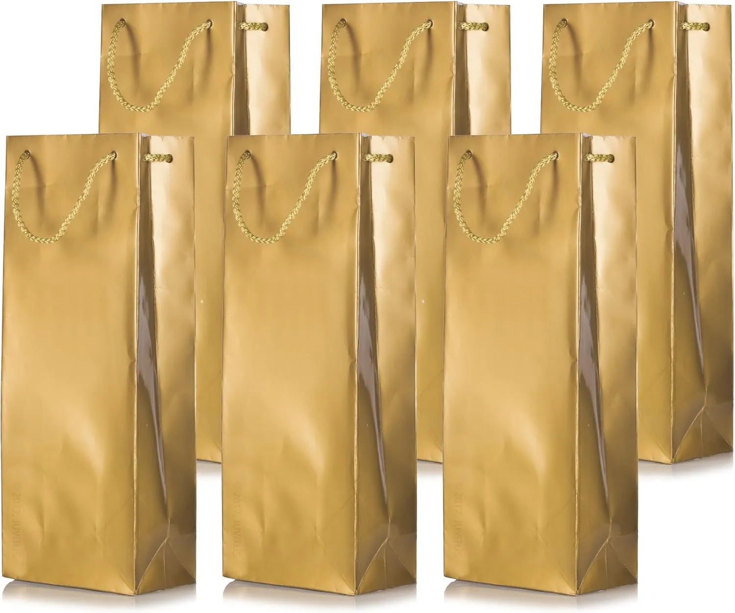 JUVITUS (6 Pack) Metallic Gold Wine Bottle Gift Bags for Birthdays, Anniversaries, Weddings, Gift Favors, and Holidays