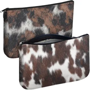 Kacctyen 2 Pcs Cowhide Makeup Bag Western Leather Clutch Bag Double Sided Cowhide Cosmetic Bag Cowhide Bag Gifts for Women Mom Teen Girl Daughter Sister Birthday