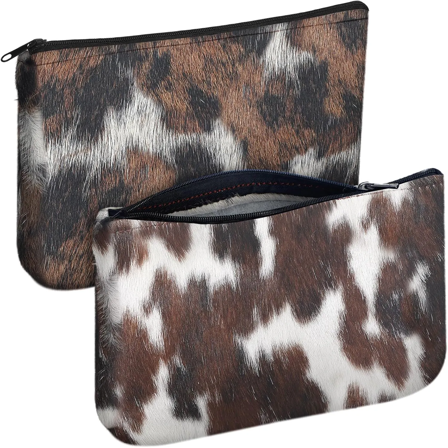 Kacctyen 2 Pcs Cowhide Makeup Bag Western Leather Clutch Bag Double Sided Cowhide Cosmetic Bag Cowhide Bag Gifts for Women Mom Teen Girl Daughter Sister Birthday