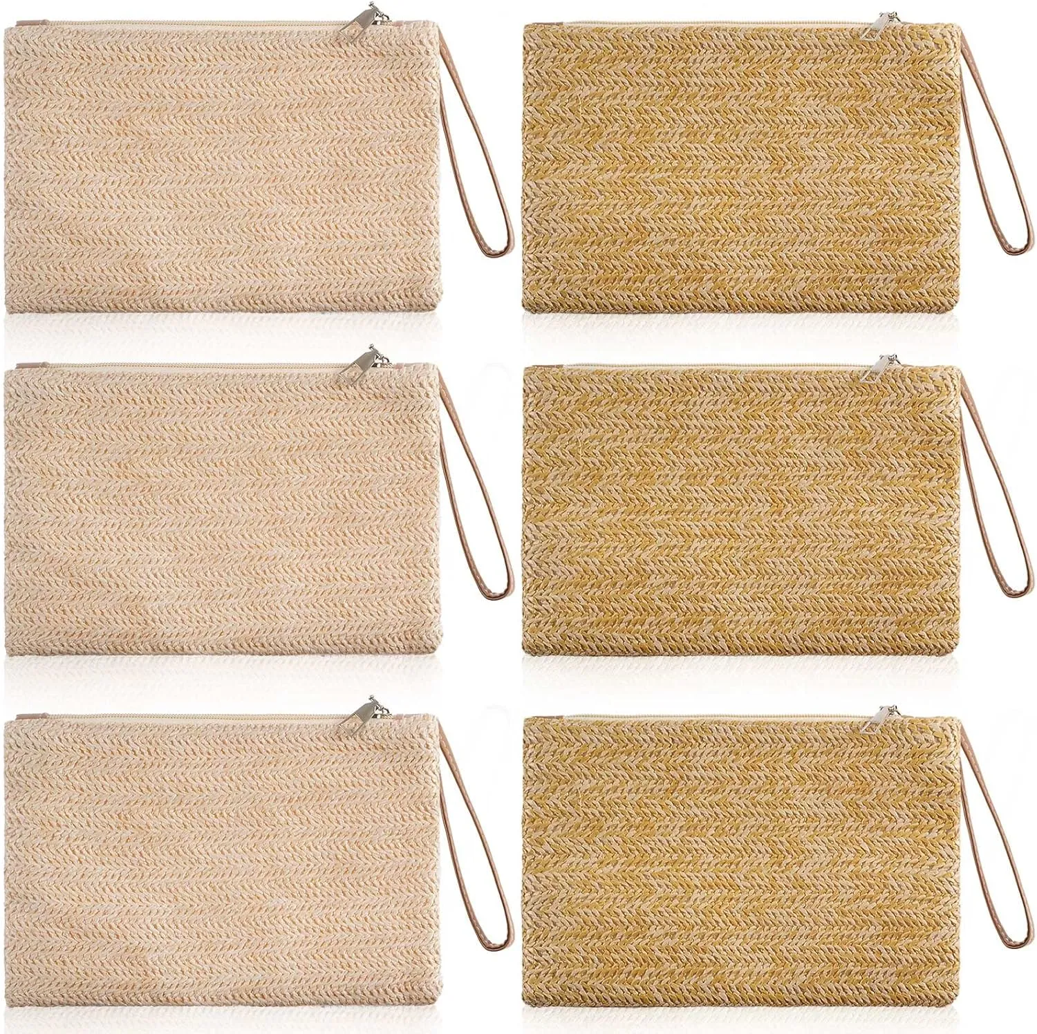 Kajaia 6 Pcs Women Straw Clutch Purse Bohemian Summer Beach Straw Purses for Women Woven Hawaii Handbags Rattan Bags Zipper Wristlet Wallets(9.45 x 6.3 Inch, Fresh Style)