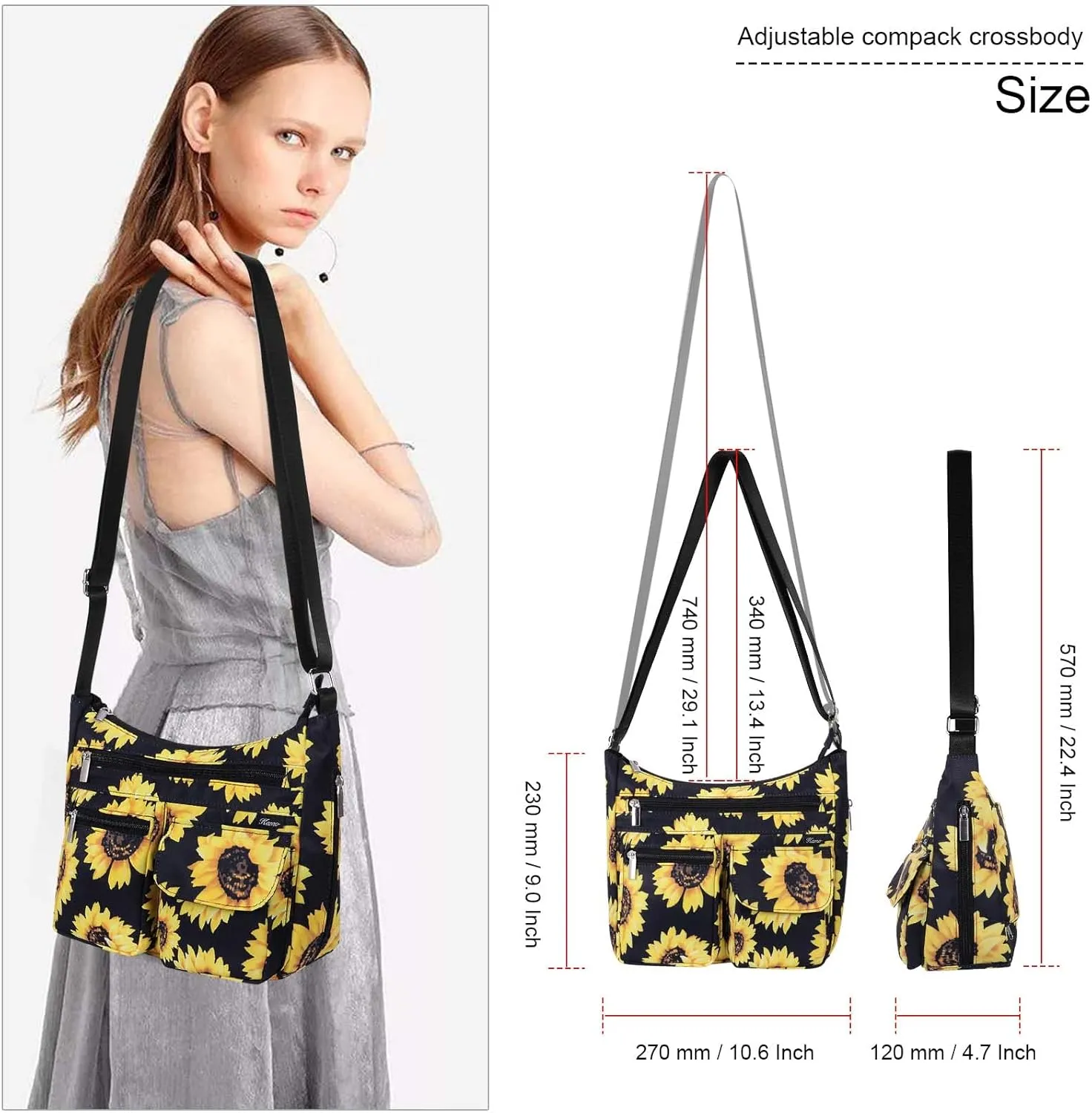 Kamo Crossbody for Women - Multi-pocket Shoulder Lightweight Messenger Casual Printed Purse Handbag Travel Bag