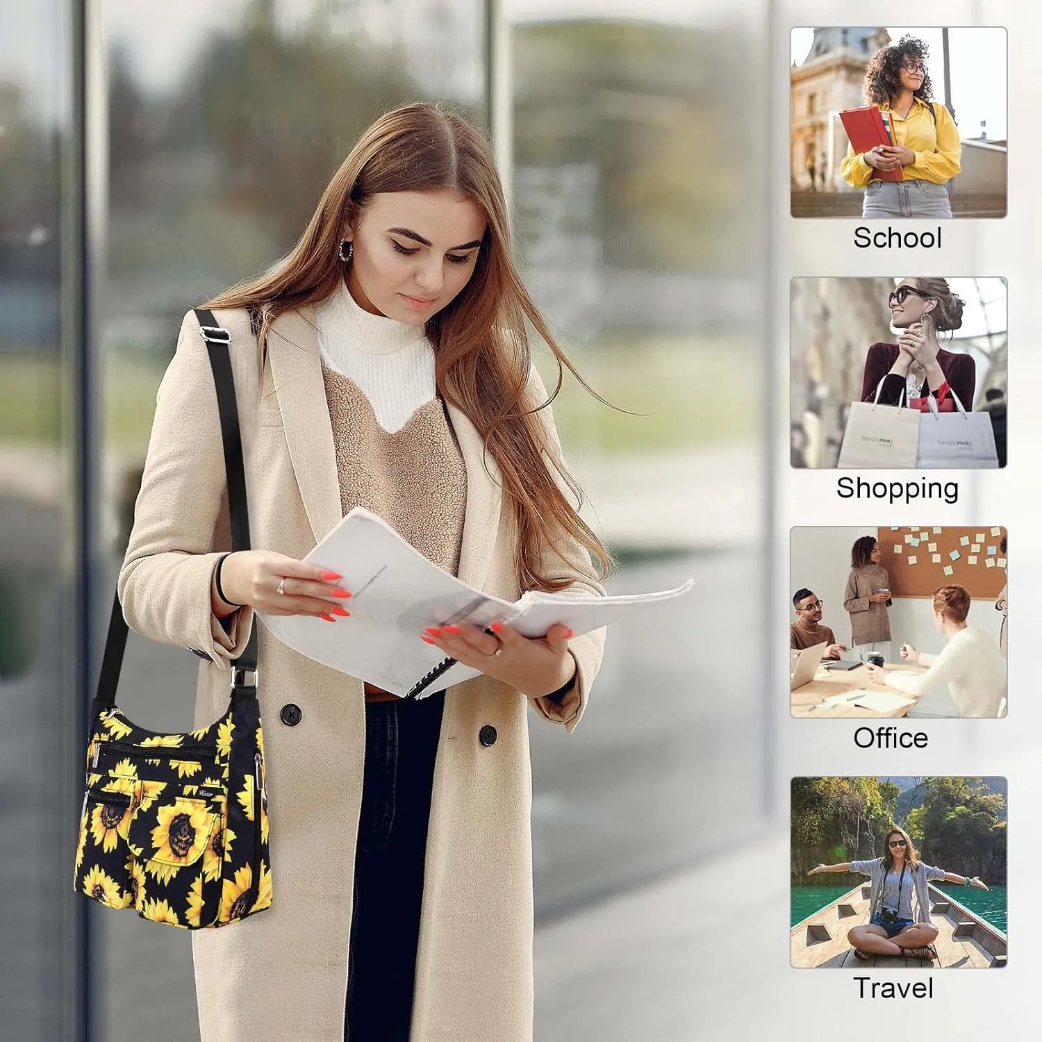 Kamo Crossbody for Women - Multi-pocket Shoulder Lightweight Messenger Casual Printed Purse Handbag Travel Bag