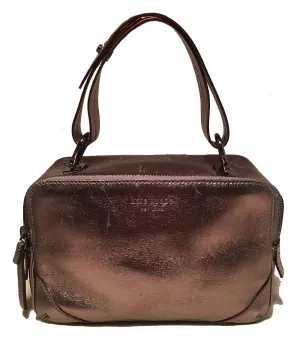 Kate Spade Gunmetal Silver Leather Soft Box Zip Around Travel Case Handbag