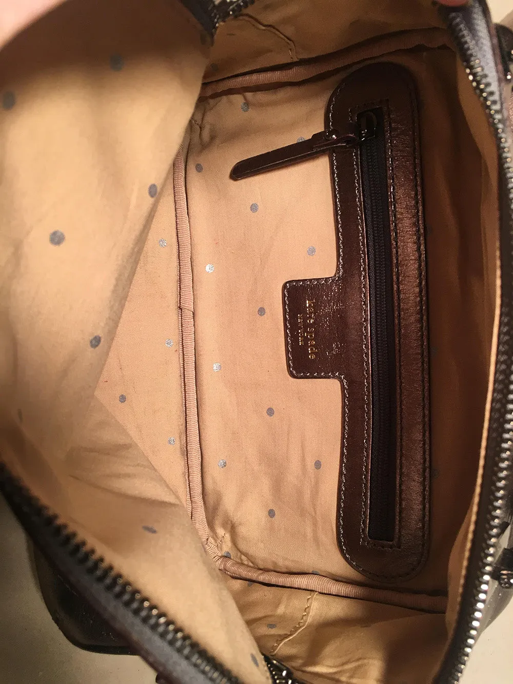 Kate Spade Gunmetal Silver Leather Soft Box Zip Around Travel Case Handbag