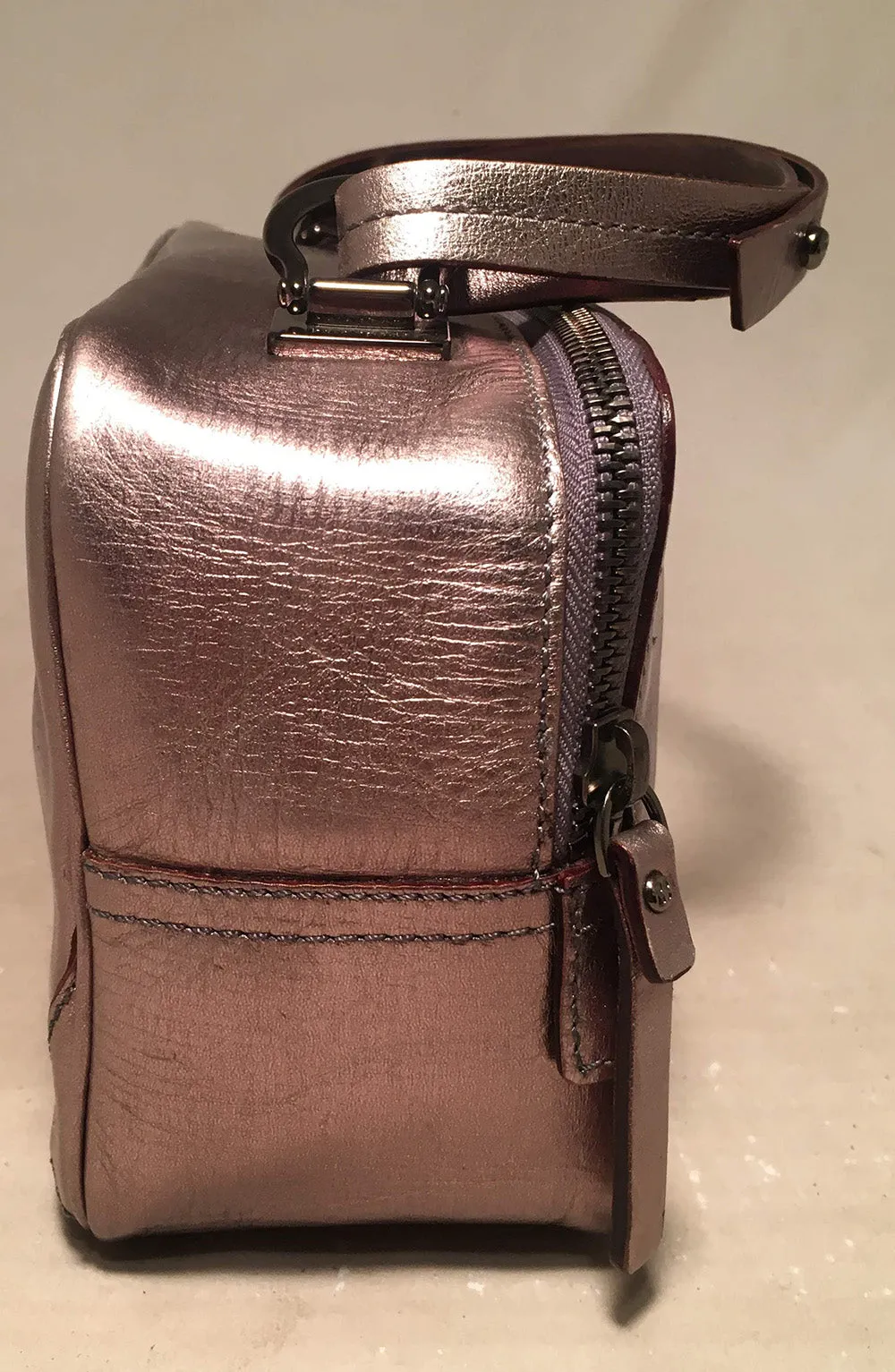 Kate Spade Gunmetal Silver Leather Soft Box Zip Around Travel Case Handbag