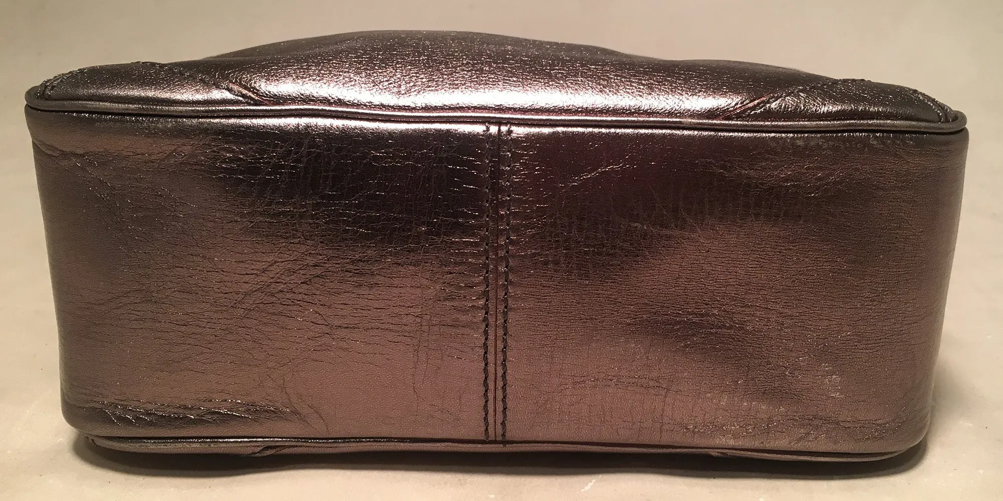 Kate Spade Gunmetal Silver Leather Soft Box Zip Around Travel Case Handbag