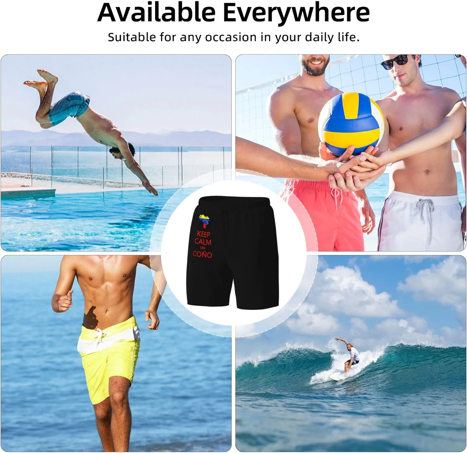 Keep Calm Un Cono SOS Venezuela Mens Double Layer Swim Trunks Summer Casual Board Shorts