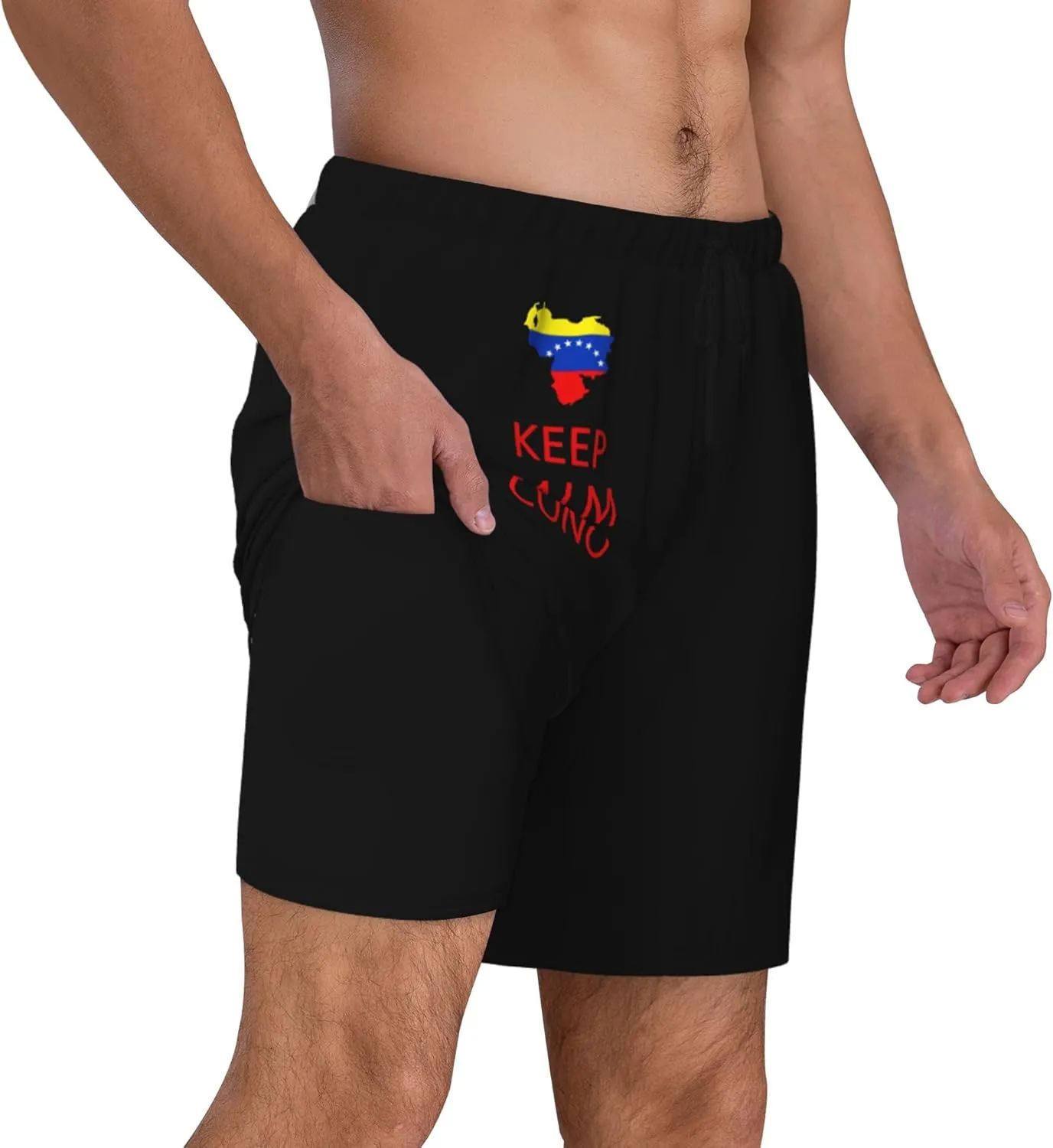 Keep Calm Un Cono SOS Venezuela Mens Double Layer Swim Trunks Summer Casual Board Shorts