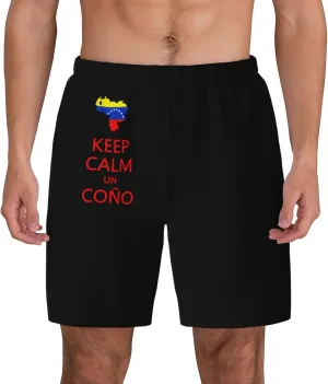 Keep Calm Un Cono SOS Venezuela Mens Double Layer Swim Trunks Summer Casual Board Shorts
