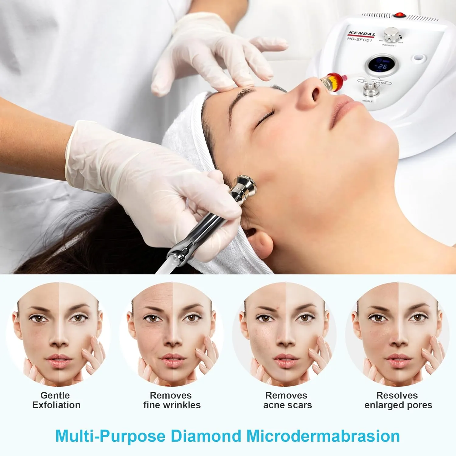 Kendal Professional Diamond Microdermabrasion Machine, Dermabrasion Facial Skin Care Equipment with LED Real Time Digital Display Also Good for Home Use 110v-220V HB-SFD01