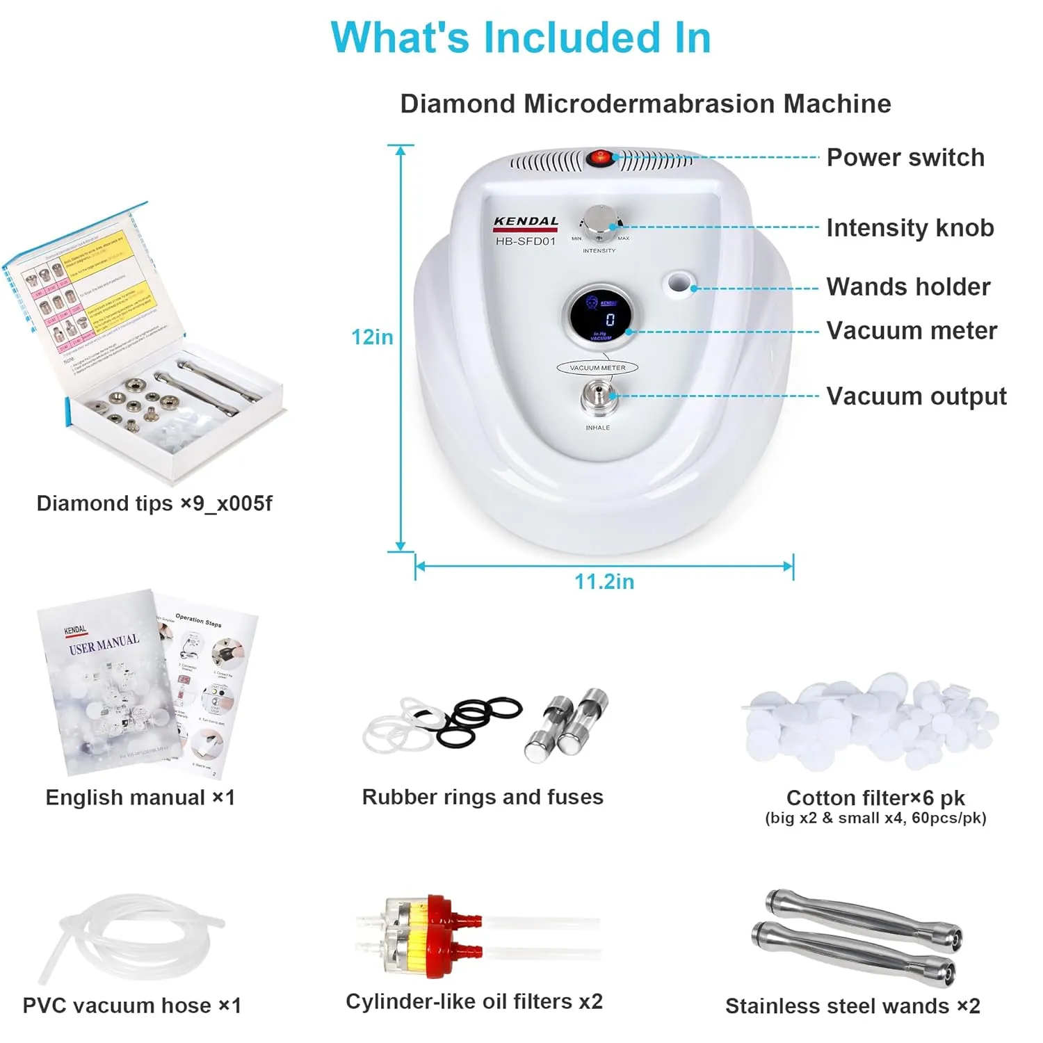 Kendal Professional Diamond Microdermabrasion Machine, Dermabrasion Facial Skin Care Equipment with LED Real Time Digital Display Also Good for Home Use 110v-220V HB-SFD01