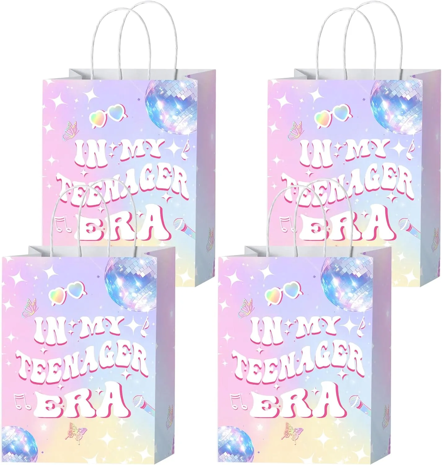 KEWUFD 20PCS In My Teenager Era Goodie Bags With Handles OMG UR a Teenager 13th Birthday Party Candy Treat Bags Happy 13th Birthday Party Decorations for Girls Iridescent