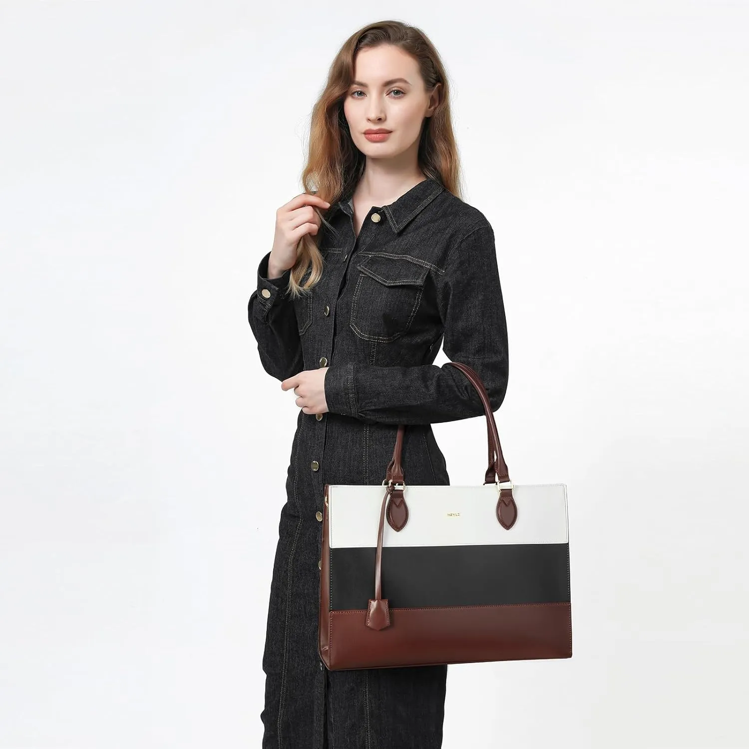 Keyli 3pc Sets Laptop Bag for Women,15.6 Inch Work Tote Bags Waterproof Leather Business Computer Briefcase Shoulder Handbag