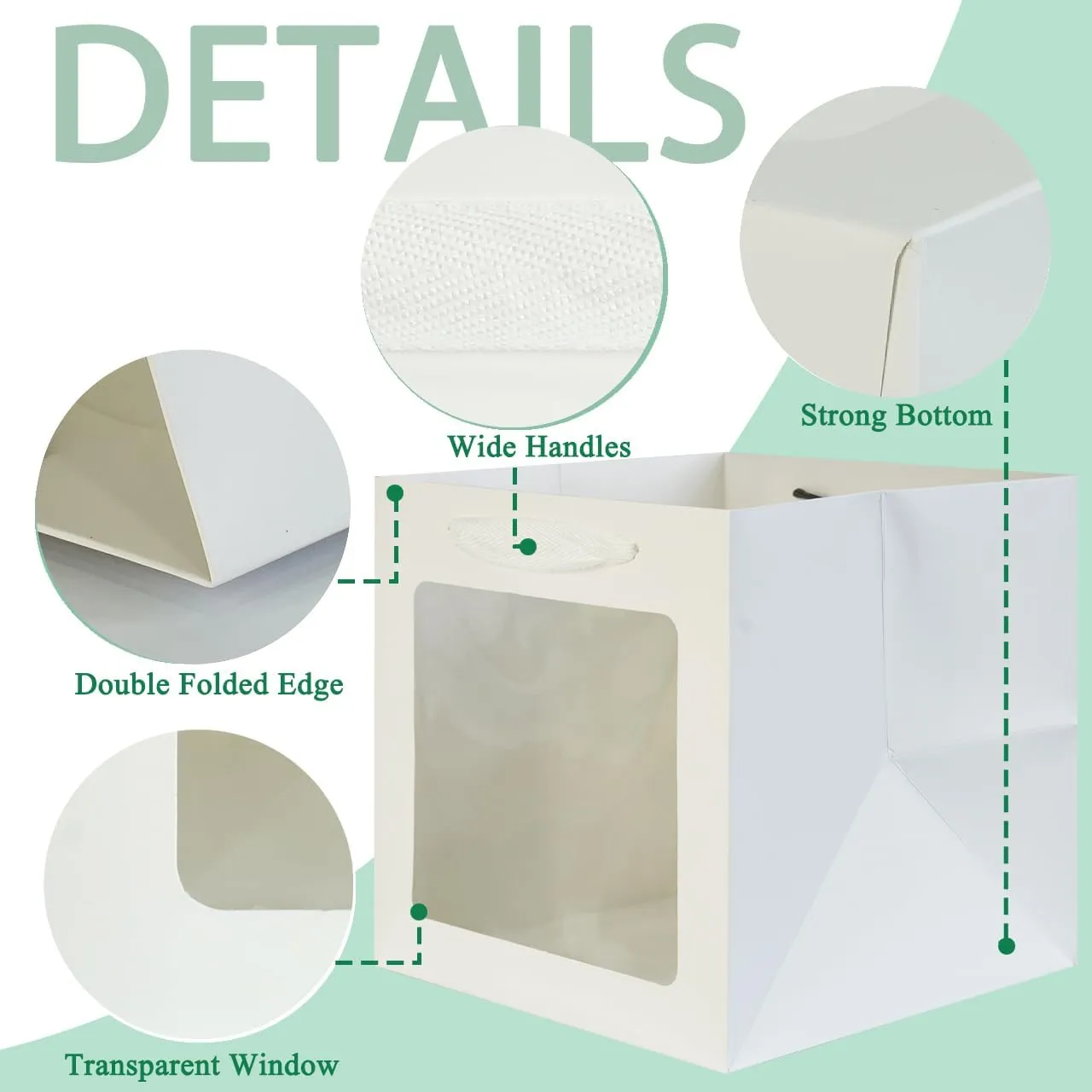 KEYYOOMY White Square Kraft Paper Gift Bags with Window- Small Square Bottom Gift Bags with Handles Party Favor Bag for Wedding Party Birthday Christmas (12 CT, 8x8x8 In)