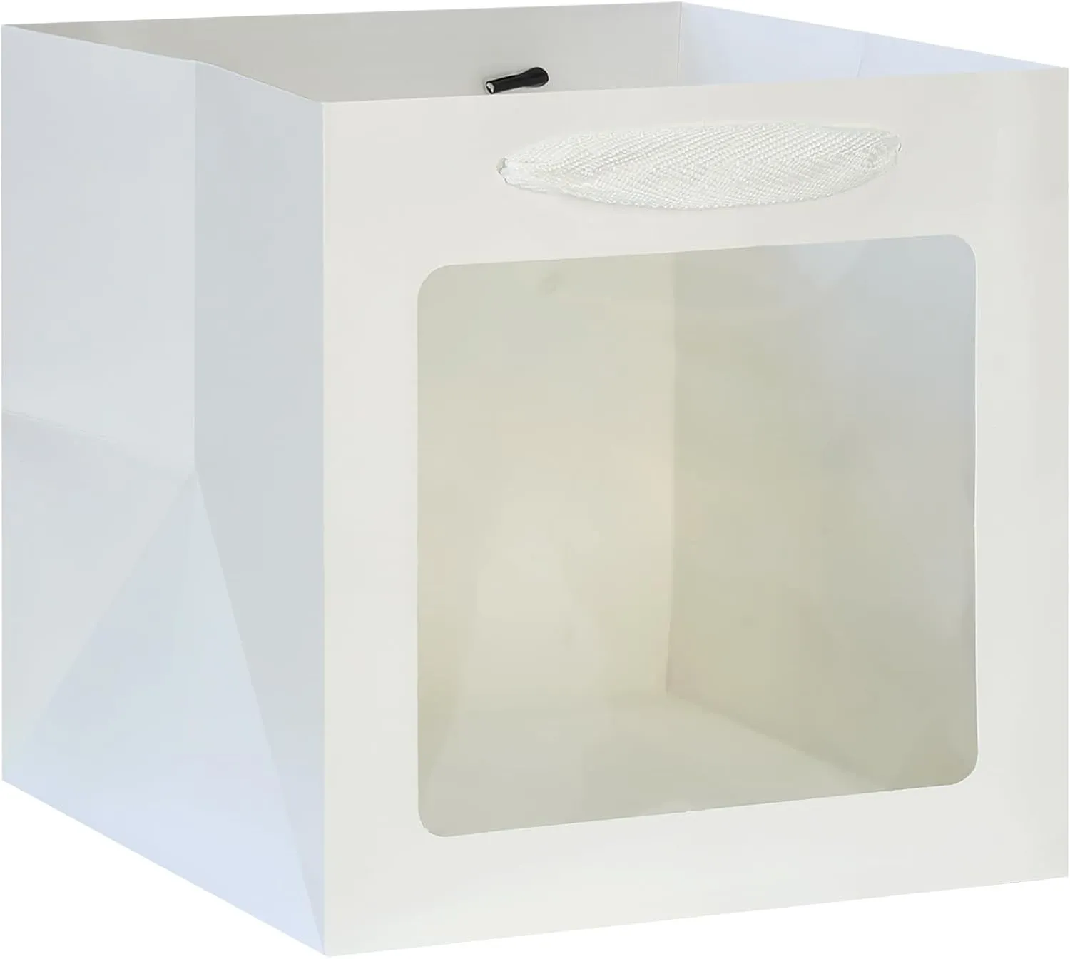 KEYYOOMY White Square Kraft Paper Gift Bags with Window- Small Square Bottom Gift Bags with Handles Party Favor Bag for Wedding Party Birthday Christmas (12 CT, 8x8x8 In)