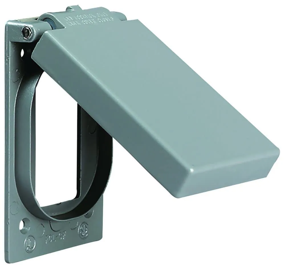 Killark FCL-GF Weatherproof Cover for GFCI Receptacles, Vertical, Cast Aluminum, 1 Gang, Silver, Self-Closing