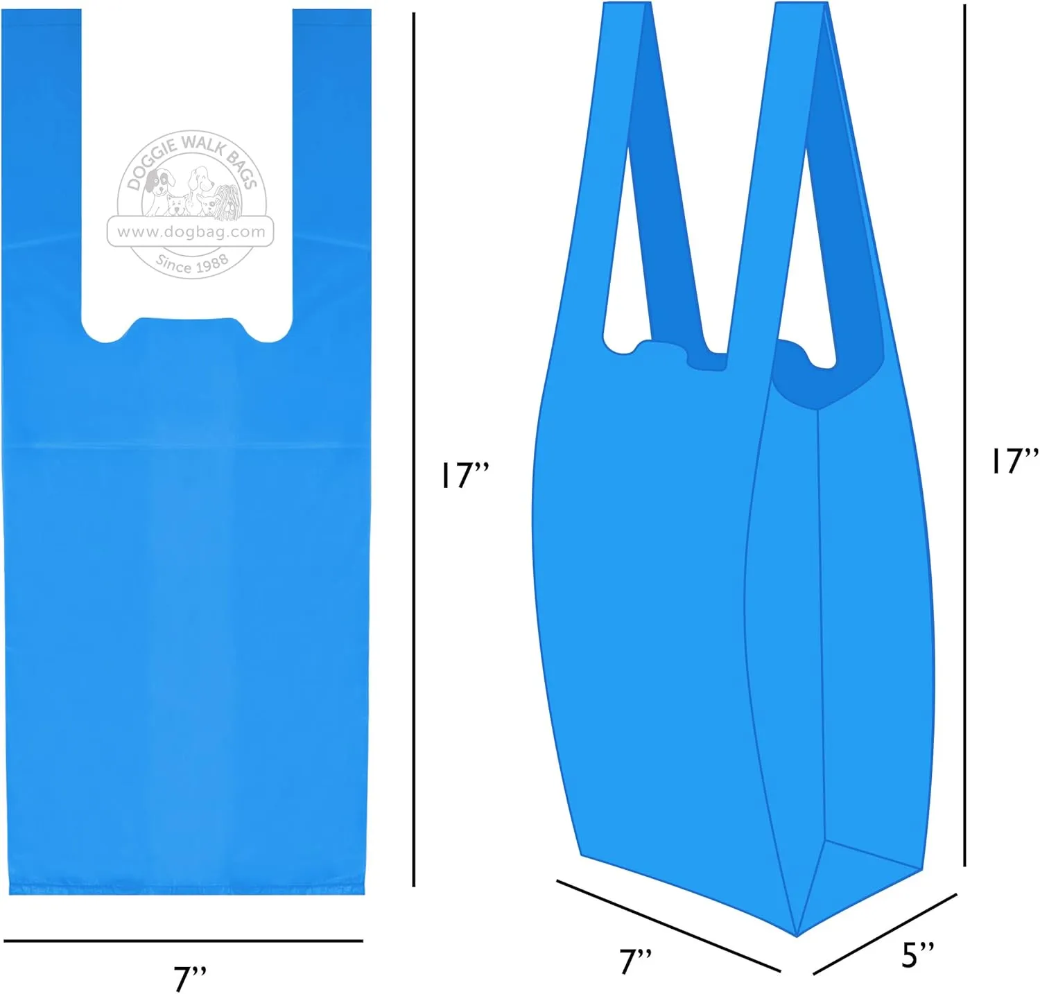 Kitty Waste Bags Cat Litter Bags with Easy Tie Handles, Extra Large and Leak Proof, Fits Large Sized Scoops, Blue Baby Powder Scented, 5 x 7 x 17 Inches