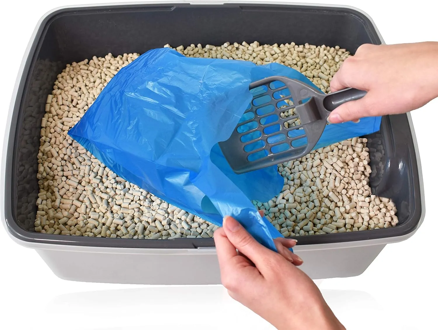 Kitty Waste Bags Cat Litter Bags with Easy Tie Handles, Extra Large and Leak Proof, Fits Large Sized Scoops, Blue Baby Powder Scented, 5 x 7 x 17 Inches