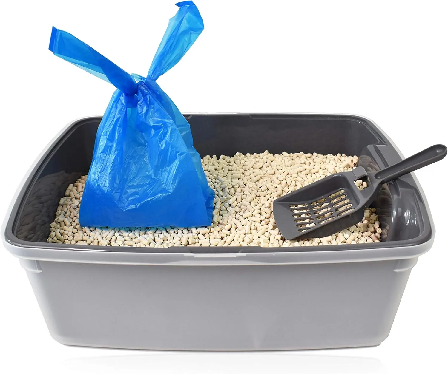 Kitty Waste Bags Cat Litter Bags with Easy Tie Handles, Extra Large and Leak Proof, Fits Large Sized Scoops, Blue Baby Powder Scented, 5 x 7 x 17 Inches