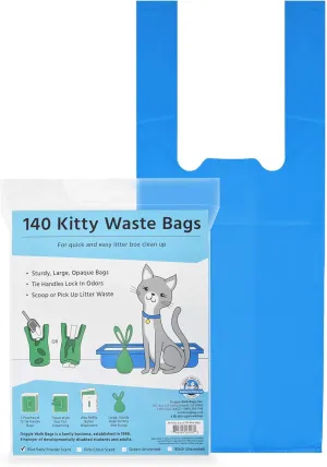 Kitty Waste Bags Cat Litter Bags with Easy Tie Handles, Extra Large and Leak Proof, Fits Large Sized Scoops, Blue Baby Powder Scented, 5 x 7 x 17 Inches