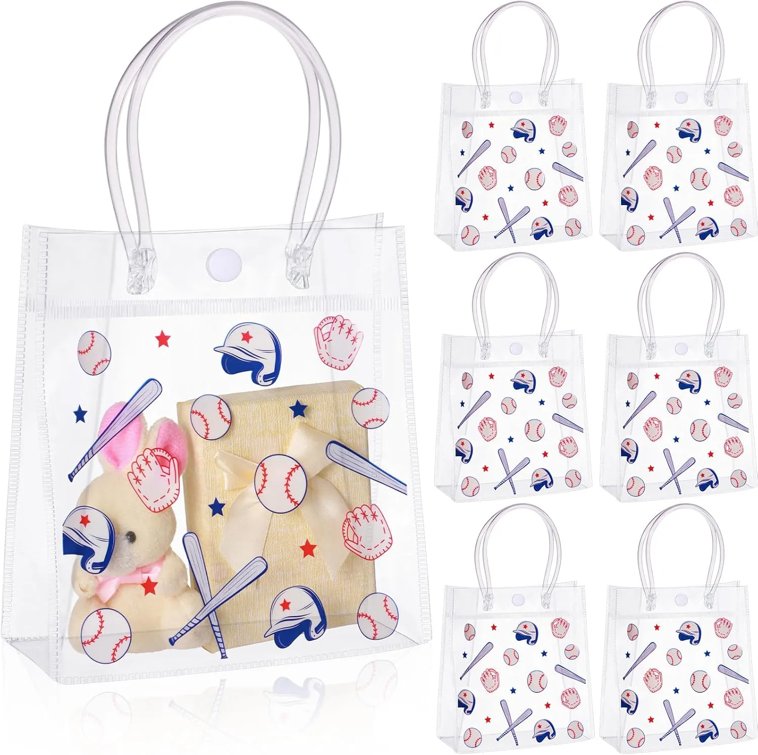 Kolldenn 36 Pcs Clear PVC Baseball Gift Bags Bulk with Handles Sport Theme Party Favor Bags for Team Snacks Sports Goodie Pouches Birthday Party Supplies Favors, 5.9 x 6.3 x 2.7 Inches