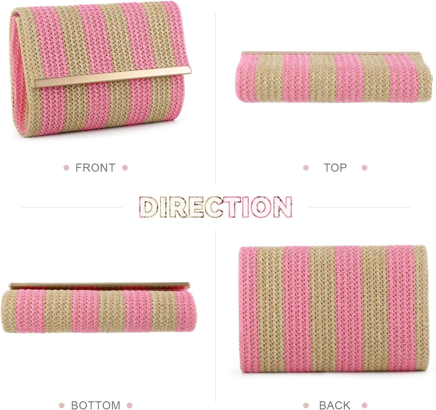 KUANG! Straw Clutch Purse Women Woven Straw Shoulder Bags Summer Beach Envelope Handbag Wallet