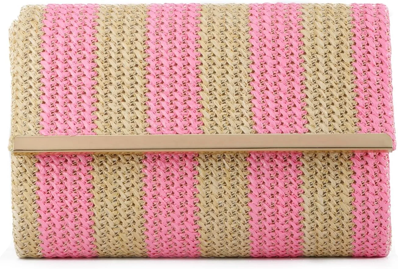 KUANG! Straw Clutch Purse Women Woven Straw Shoulder Bags Summer Beach Envelope Handbag Wallet