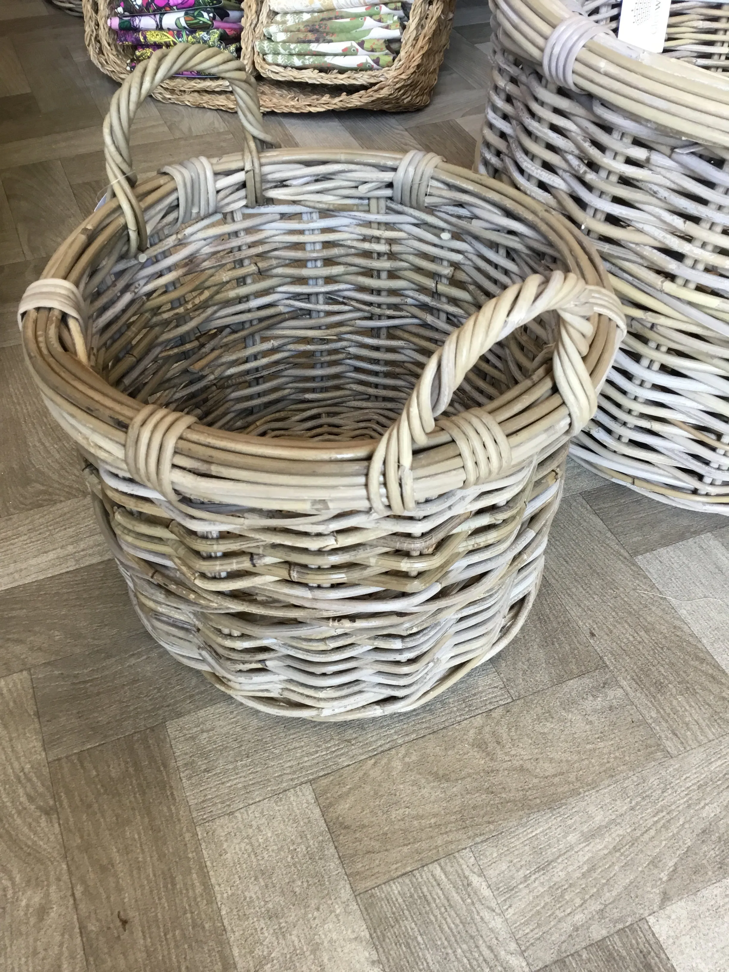 Kubu Round Rattan Basket with Ear Handles - Small