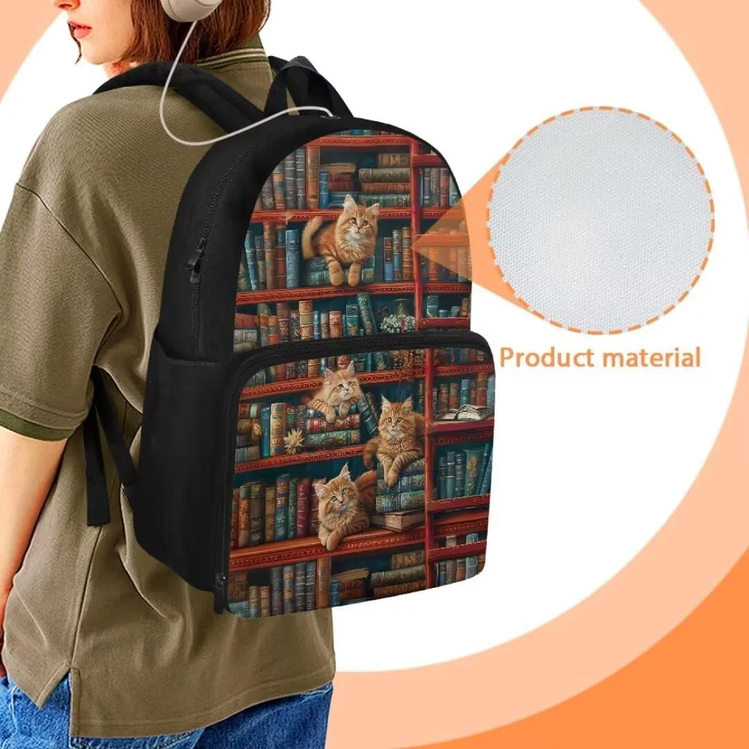 Kuiaobaty Cats Shoulder Bag for Teen Boys Cartoon Book Bag for College Durable Shoulder Backpack with Zipper Casual Schoolbag with Handle Kids Knapsack for Boys Gift for Back to School