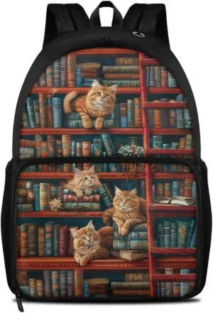 Kuiaobaty Cats Shoulder Bag for Teen Boys Cartoon Book Bag for College Durable Shoulder Backpack with Zipper Casual Schoolbag with Handle Kids Knapsack for Boys Gift for Back to School