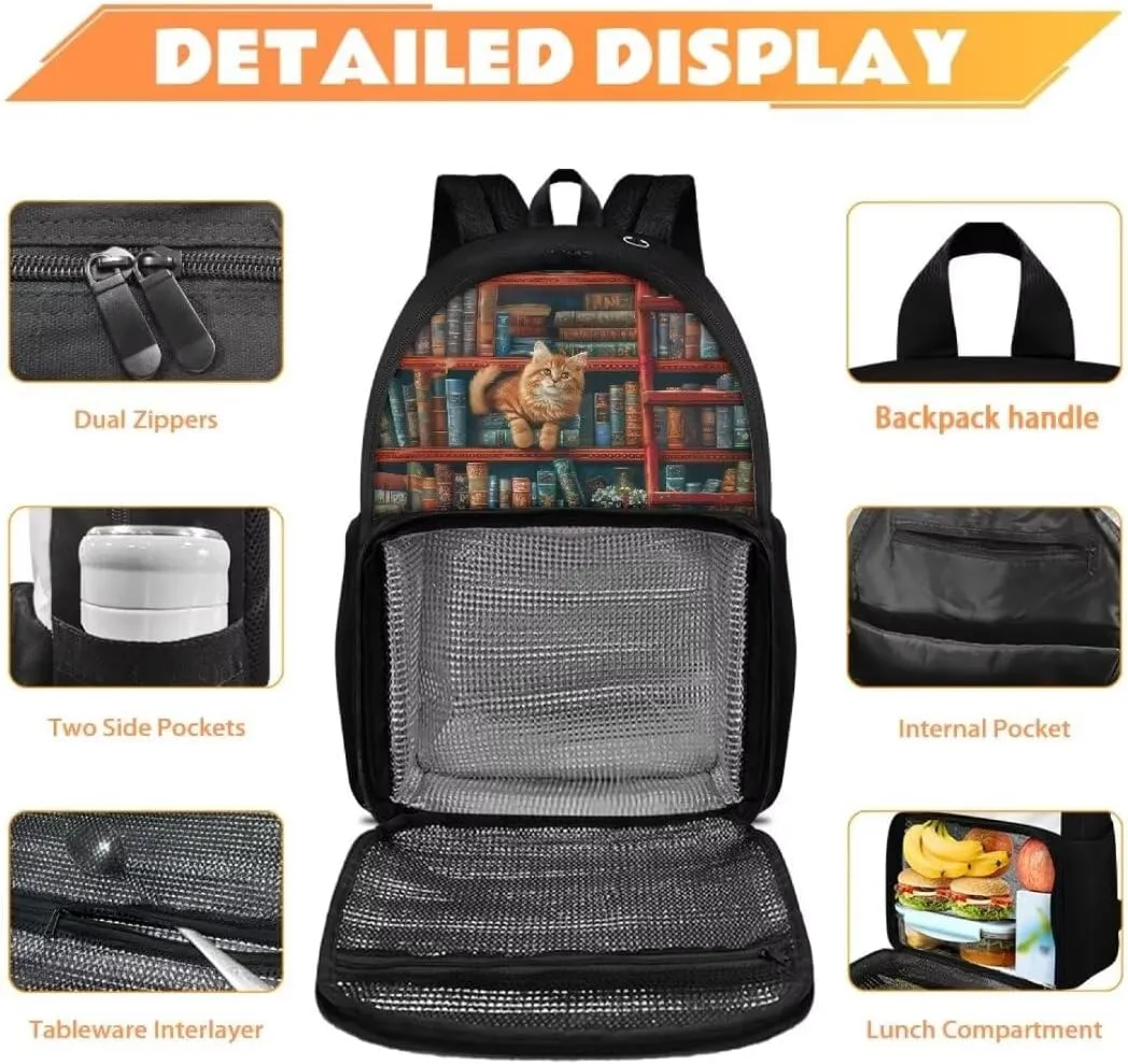 Kuiaobaty Cats Shoulder Bag for Teen Boys Cartoon Book Bag for College Durable Shoulder Backpack with Zipper Casual Schoolbag with Handle Kids Knapsack for Boys Gift for Back to School