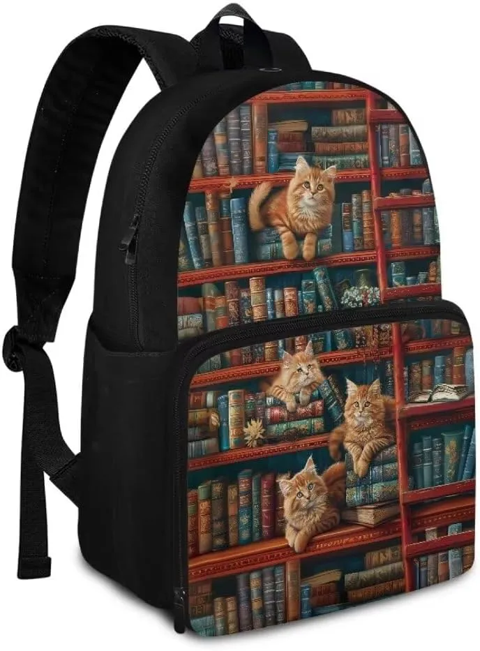 Kuiaobaty Cats Shoulder Bag for Teen Boys Cartoon Book Bag for College Durable Shoulder Backpack with Zipper Casual Schoolbag with Handle Kids Knapsack for Boys Gift for Back to School