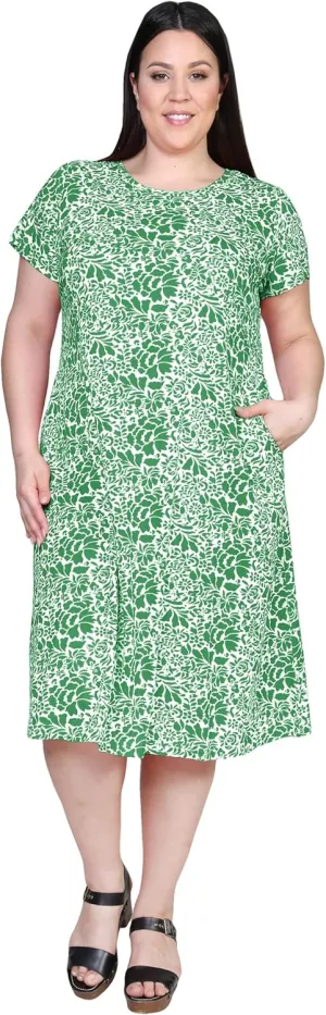 LA CERA Women's Cotton Sun Dresses A-Line with Scoop Neck, Short Sleeves, Side Pockets, Floral Patterns, Machine Wash