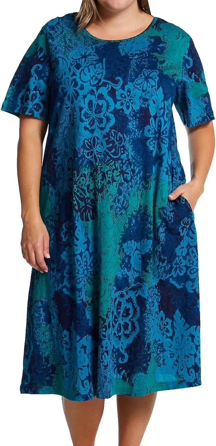 LA CERA Women's Cotton Sun Dresses A-Line with Scoop Neck, Short Sleeves, Side Pockets, Floral Patterns, Machine Wash
