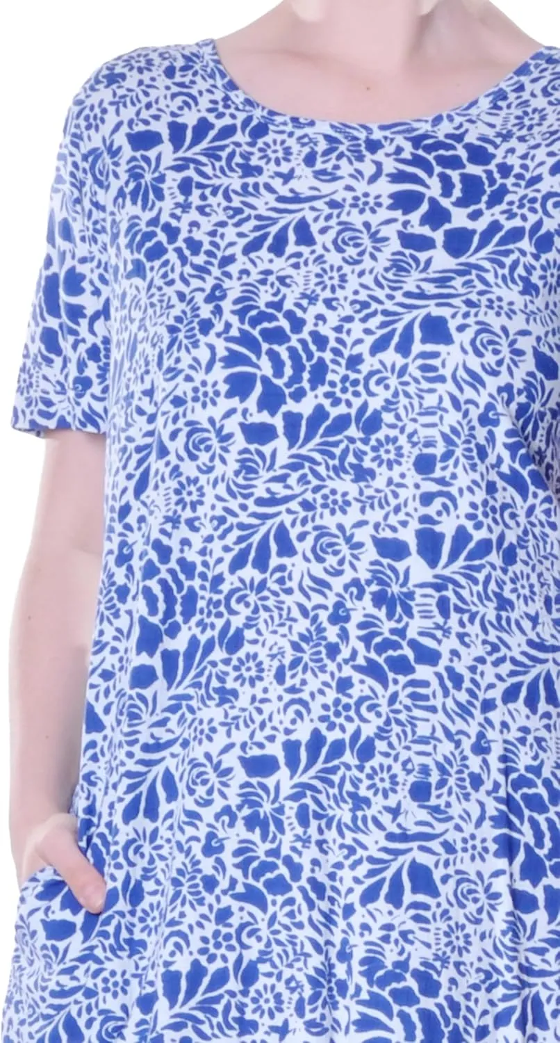 LA CERA Women's Cotton Sun Dresses A-Line with Scoop Neck, Short Sleeves, Side Pockets, Floral Patterns, Machine Wash
