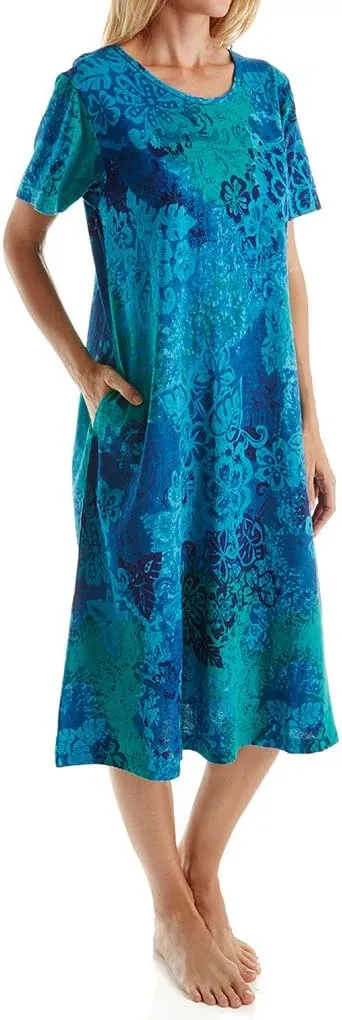 LA CERA Women's Cotton Sun Dresses A-Line with Scoop Neck, Short Sleeves, Side Pockets, Floral Patterns, Machine Wash