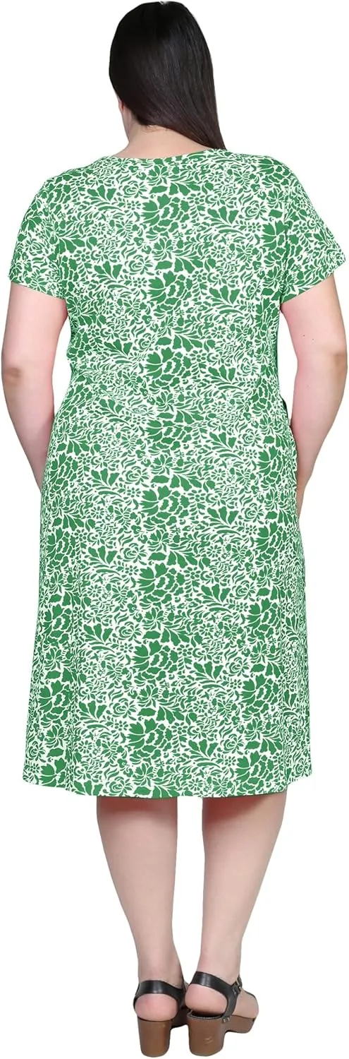 LA CERA Women's Cotton Sun Dresses A-Line with Scoop Neck, Short Sleeves, Side Pockets, Floral Patterns, Machine Wash