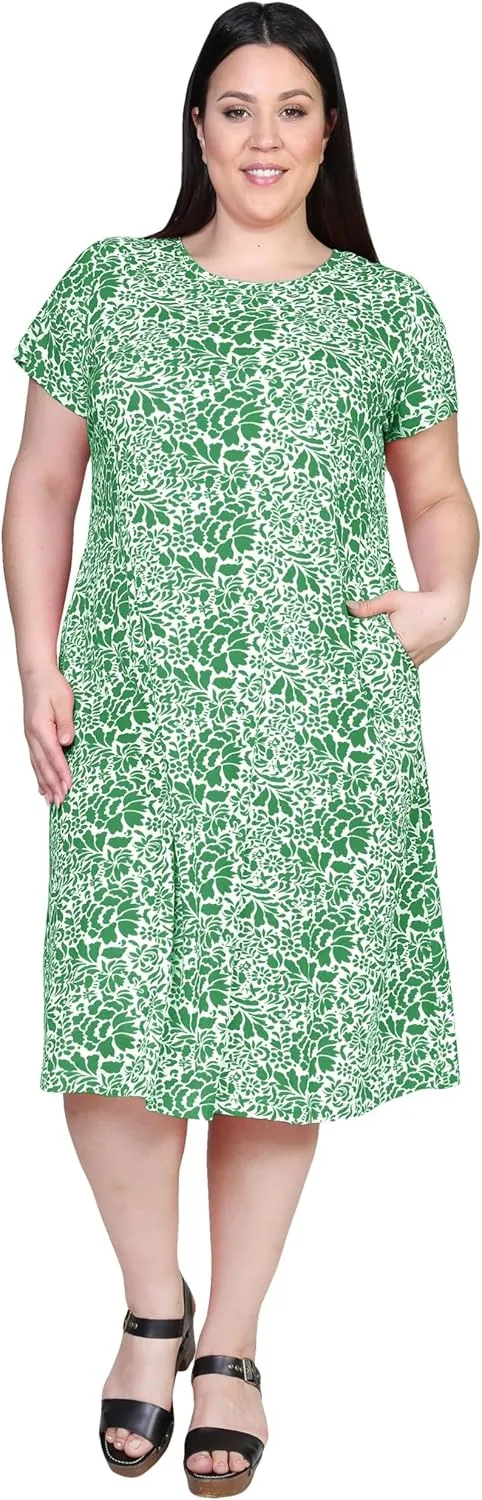 LA CERA Women's Cotton Sun Dresses A-Line with Scoop Neck, Short Sleeves, Side Pockets, Floral Patterns, Machine Wash