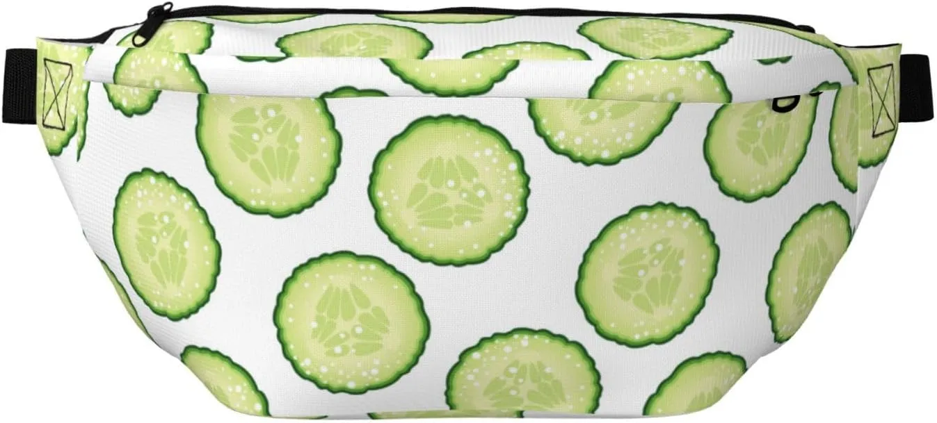 Large Fanny Packs for Women Men Cross Body - Cucumber slices white Travel Crossbody Bags for Women Trendy, Belt Bag for Women Men Crossbody, Waist Bag for Women With Adjustable Strap