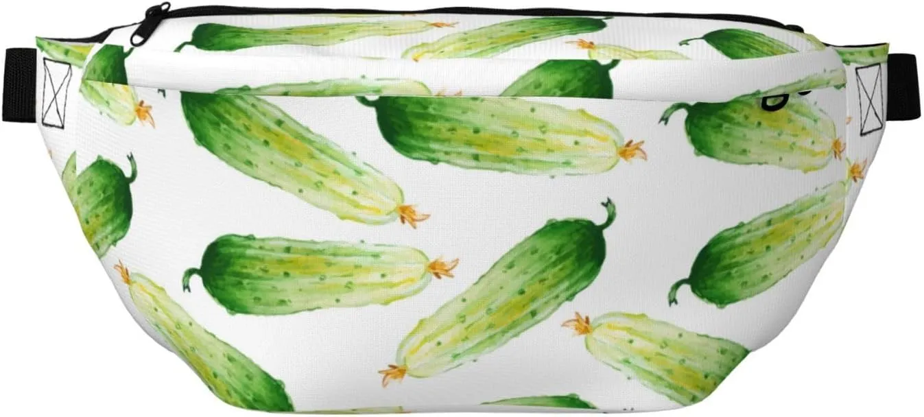 Large Fanny Packs for Women Men Cross Body - Cucumber white green Travel Crossbody Bags for Women Trendy, Belt Bag for Women Men Crossbody, Waist Bag for Women With Adjustable Strap