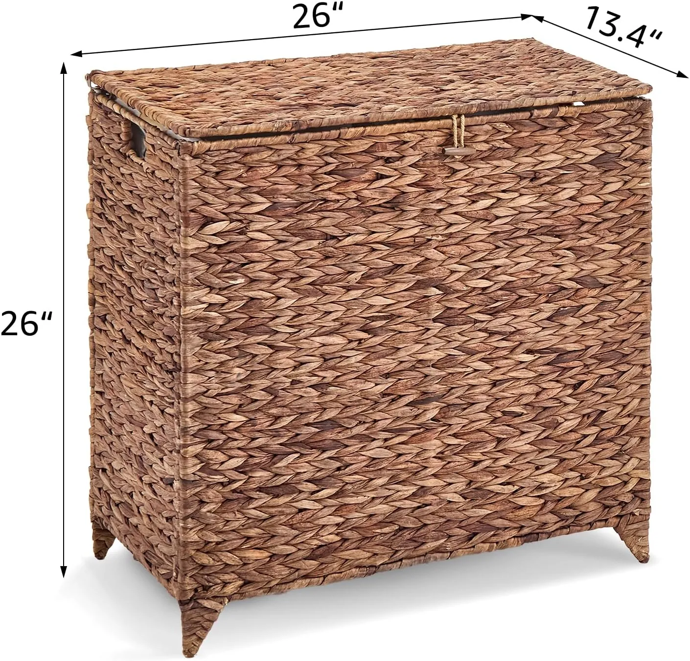 Large Laundry Hamper with Lid and 2 Removable Liner Bags, Natural Handwove Water Hyacinth Clothes Hamper,Wicker Laundry Basket, Foldable, Heightened Feet,Rattan Clothes Laundry Basket