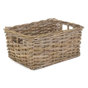 Large Rectangular Grey Rattan Storage Basket