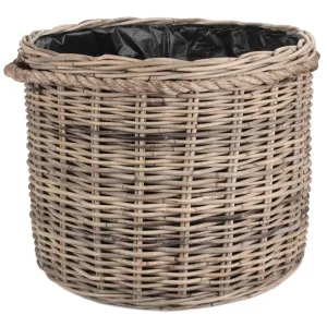Large Rope Handled Rattan Round Planter With Plastic Lining